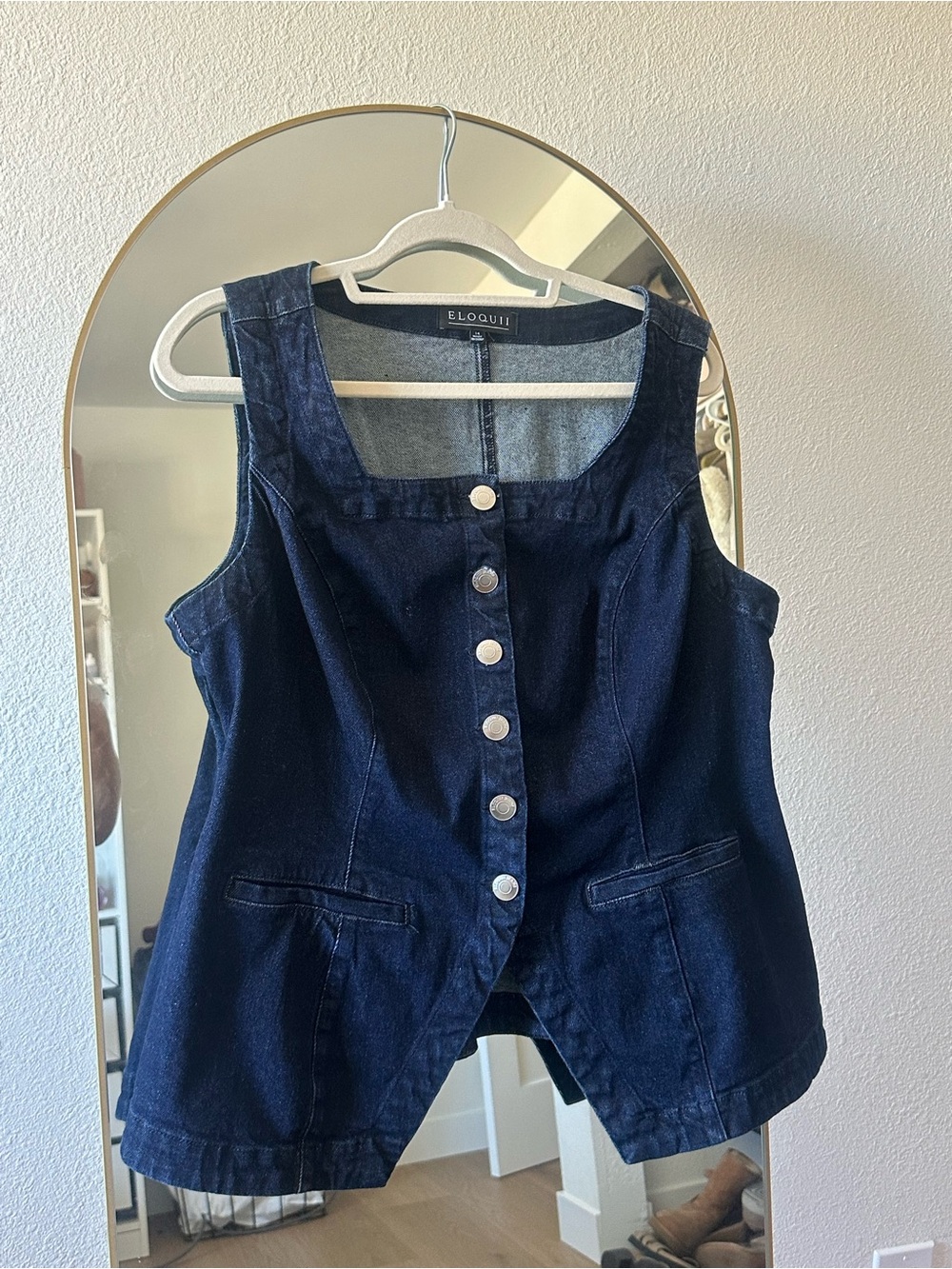 Eloquii Navy Denim Button-Front Tank